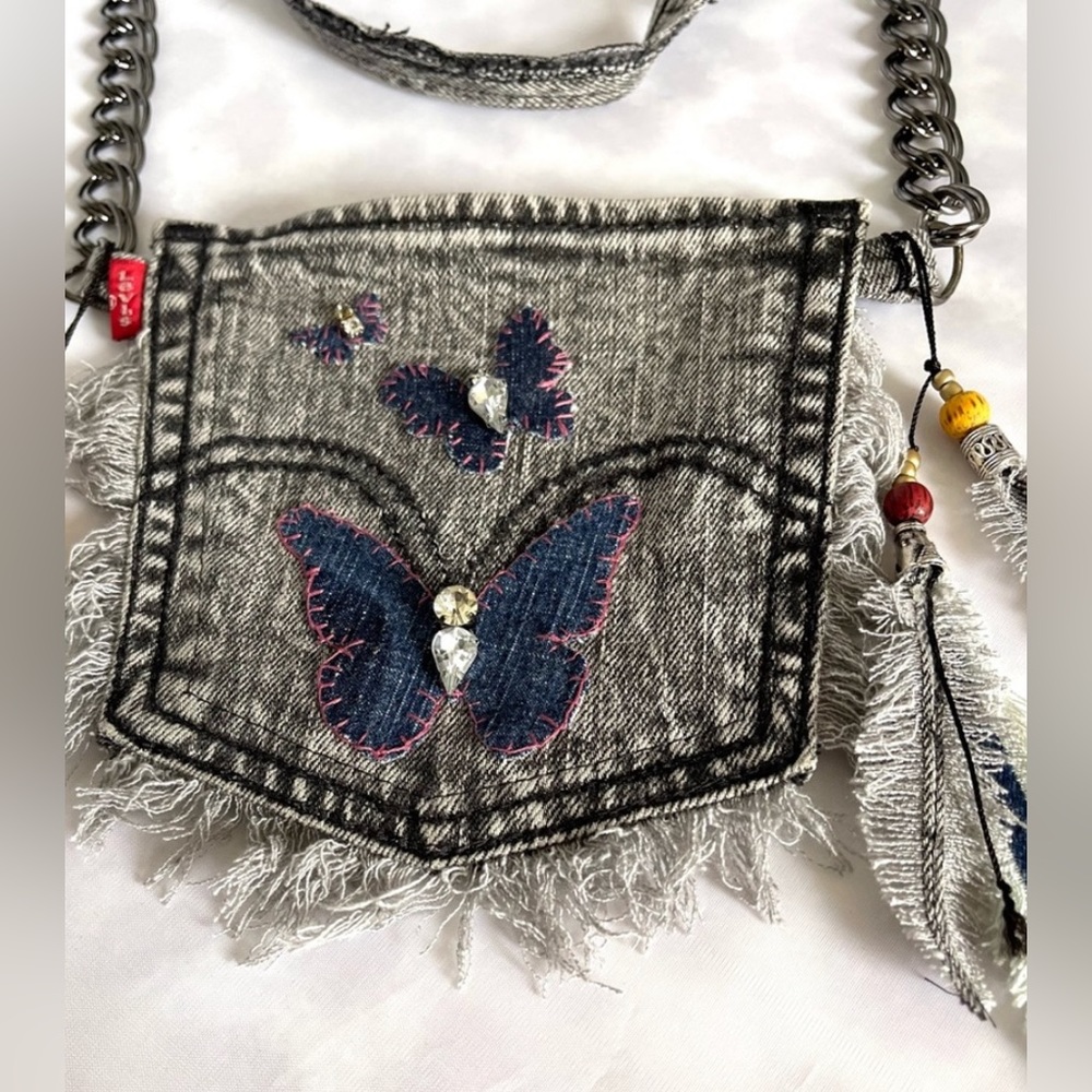 Cross body bag-Upcycled Denim jean bag-strong, made from recycle Levi's jean